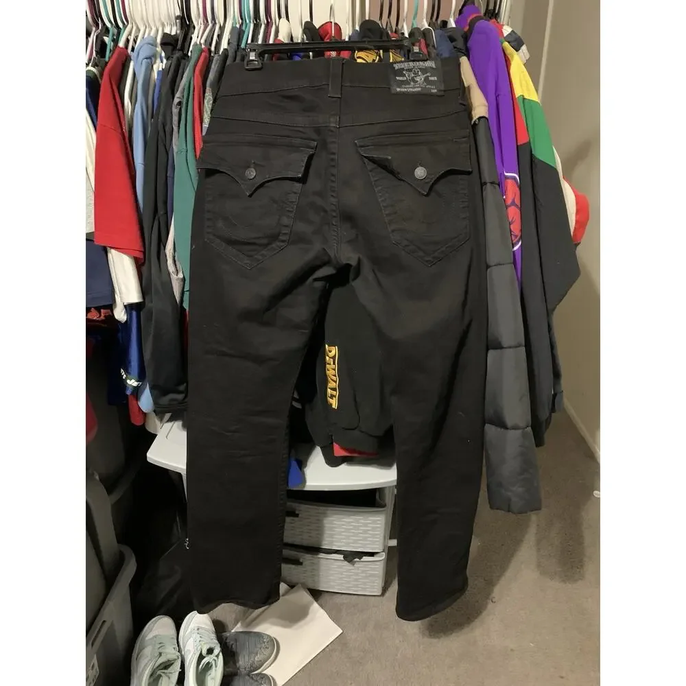 Size 32- True Religion Men's Relaxed Straight Triple Black Dark Wash Denim Jeans